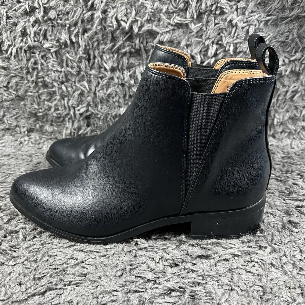 J CREW Black Vegan Leather Chelsea Boot Women Size 7 Almond Toe Low Heel BJ254